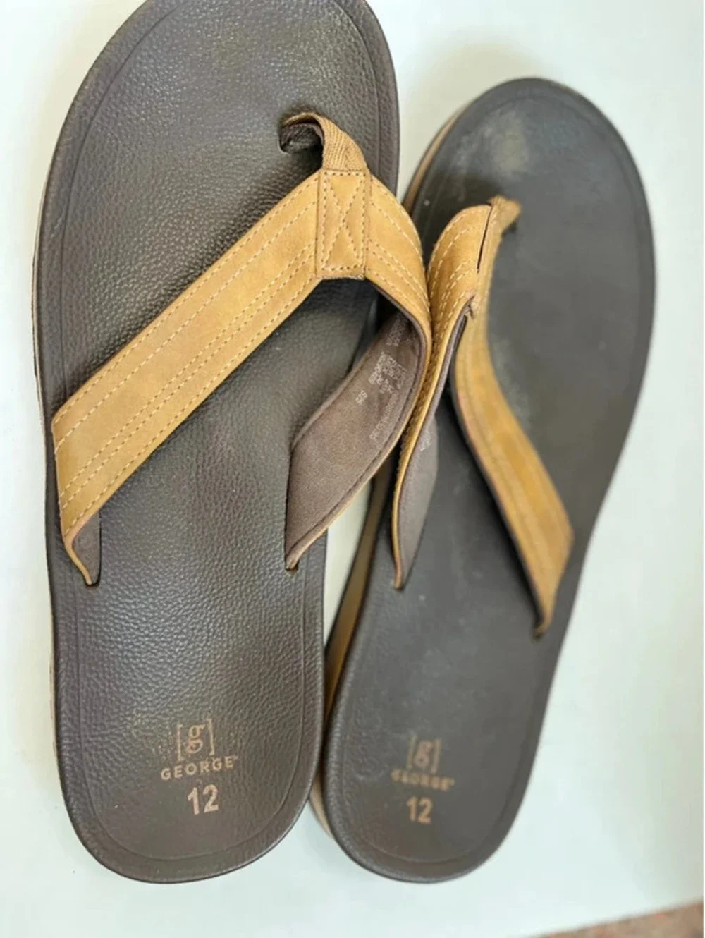 George Mens brown flip flops, Men's Size 12 leather casual